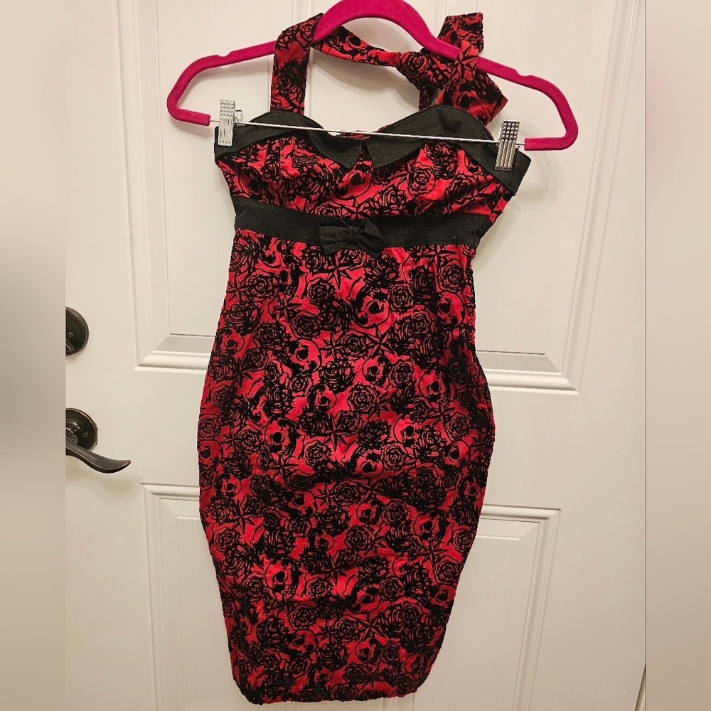 EPIC Threads Pencil Dress Rockabilly Punk Velvet black Skulls pattern XS